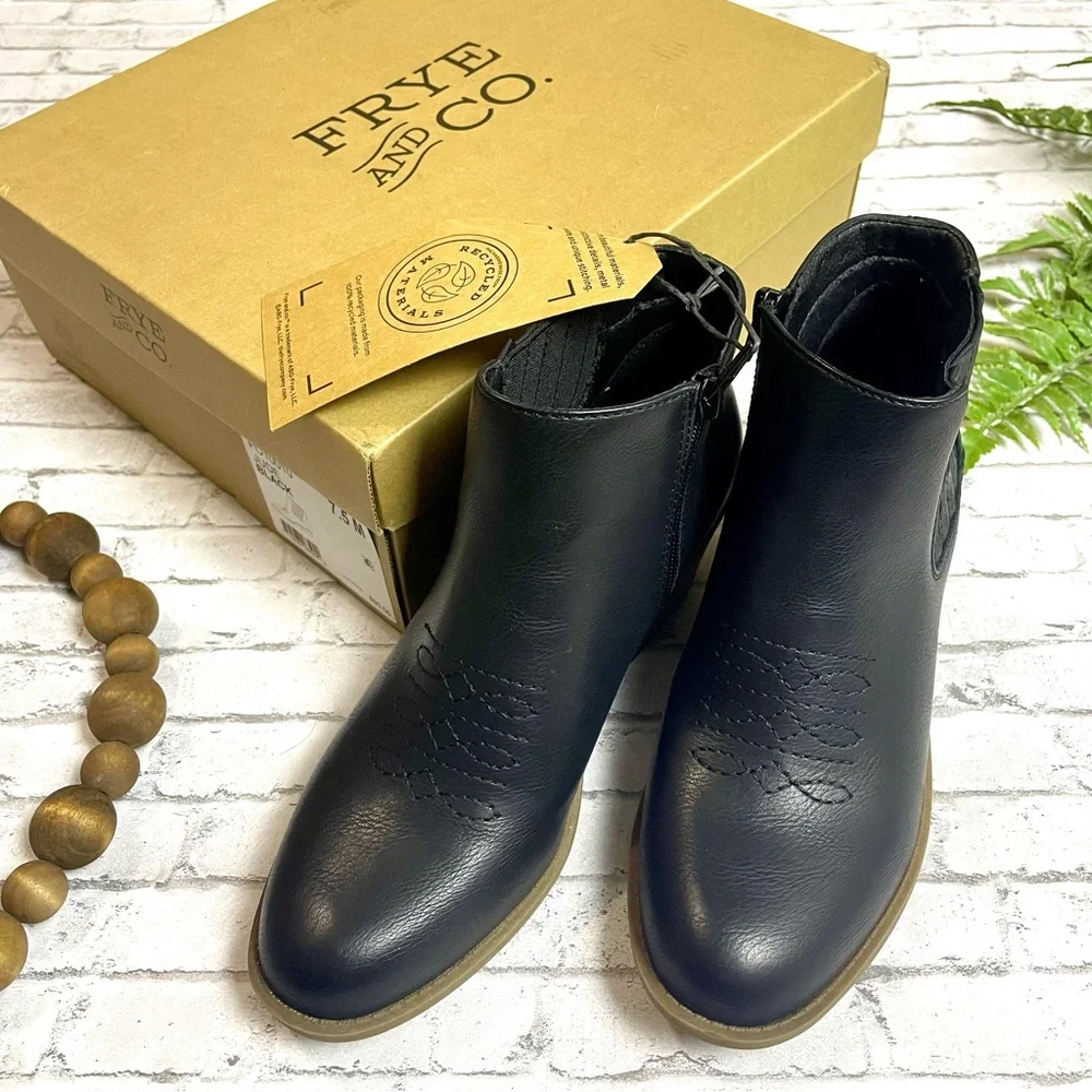 NWT Frye and Co Jude Stacked Heel Black Booties Women's Size 7.5 Bohemian Fall - Picture 10 of 10